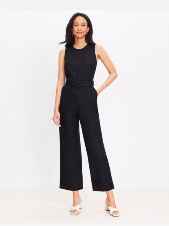 J. Crew Pants - Black Linen Wide Leg Belted Jumpsuit Minimalist Pockets Sz 14